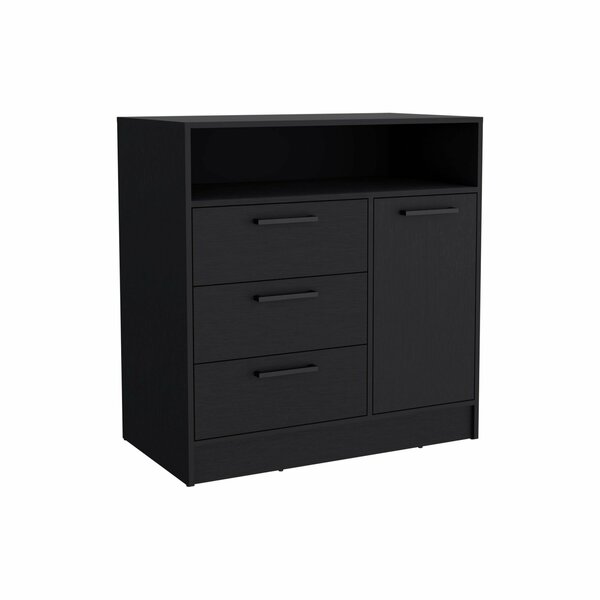 Tuhome Omaha Dresser Multi-Storage Compact Unit with Spacious 3 Drawers and Cabinet-Black CLW9091